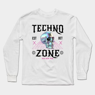 TECHNO - Techno Zone Skull (Black/pink) Long Sleeve T-Shirt
